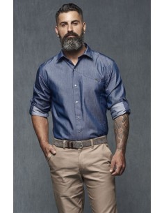 CAMISA DENIM CIERRE BROCHES BOLSILLO PECHO 02034 534 AZUL