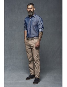 CAMISA DENIM CIERRE BROCHES BOLSILLO PECHO 02034 534 AZUL