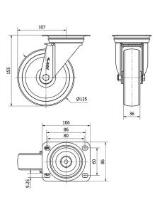 RUEDA GIRATORIA INOX. ZVI  NYLON UT
