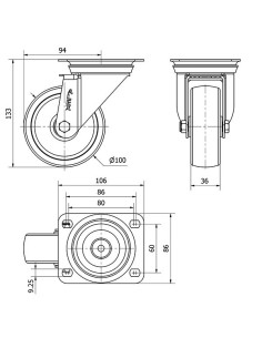 RUEDA GIRATORIA INOX. ZVI  NYLON UT