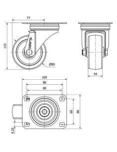 RUEDA GIRATORIA INOX. ZVI  NYLON UT