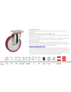 RUEDA GIRATORIA POLIURETANO,SOPORTE INOX, NLX