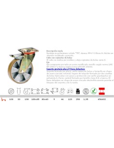RUEDA POLIURETANO NUCLEO ALUMINIO, GIRATORIA CON FRENO