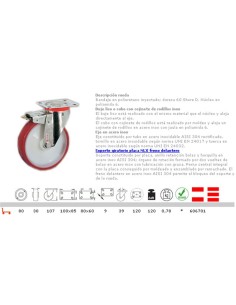 RUEDA POLIURETANO, GIRATORIA INOX, CON FRENO, NLX
