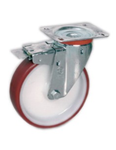 RUEDA POLIURETANO, GIRATORIA INOX, CON FRENO, NLX
