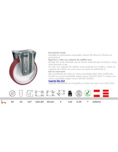 RUEDA POLIURETANO, SOPORTE FIJO INOX. NLX