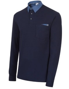POLO INTERLOCK MANGA LARGA, CUELLO DENIM BOLSO PECHO 04825 07 MARINO
