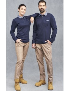 POLO INTERLOCK MANGA LARGA, CUELLO DENIM BOLSO PECHO 04825 07 MARINO