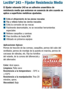 LOCTITE 243 FIJADOR DE ROSCAS 250 ml LOCTITE 243 FIJADOR DE ROSCAS 250 ml
