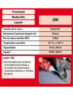 LOCTITE 290 FIJADOR DE ROSCAS 50 ml. LOCTITE 290 FIJADOR DE ROSCAS 50 ml.
