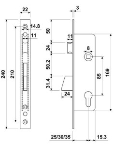 Cerradura e 3730-28 inox (tes2210-25-3ai)