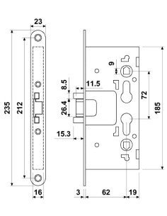 Cerradura para puertas cortafuego 9110-65-72 inox (tescf5000r9zce)
