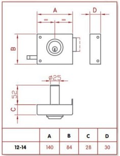 CERRADURA SOBREPONER 12/14   JIS